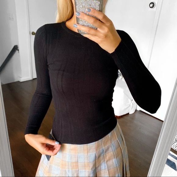 🖤 ATMOSPHERE BLACK RIBBED BAISC CROPPED LONG SLEEVE KNIT TOP! - Picture 4 of 8